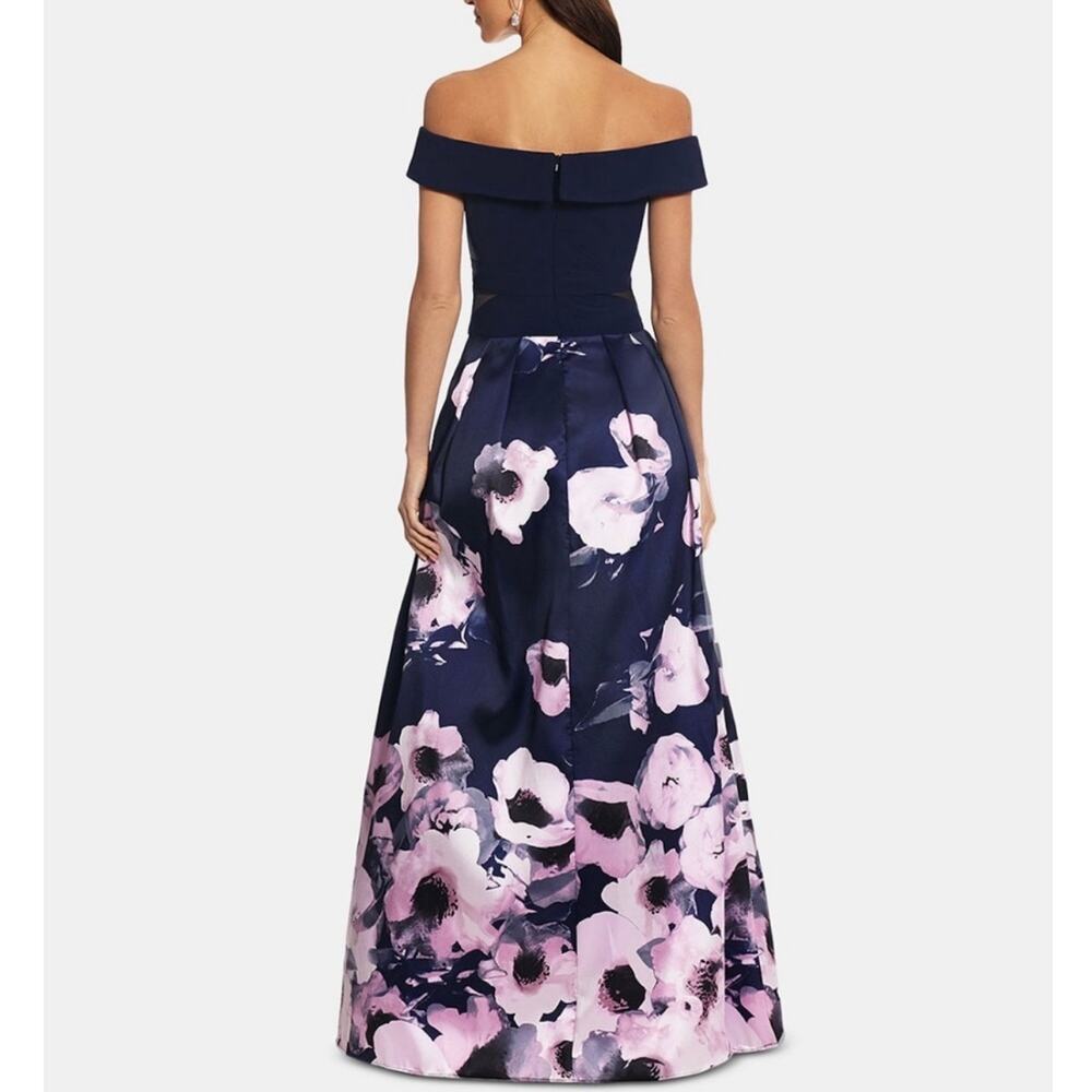 Xscape Floral Off The Shoulder Gown Women's Navy Pink Size 20 - Picture 2 of 7